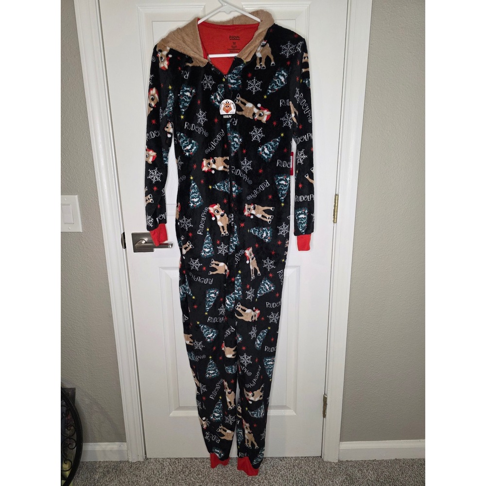 Rudolph The Red-Nosed Reindeer Women Small Plush Hooded Pajama Onsie NWT Size Sm